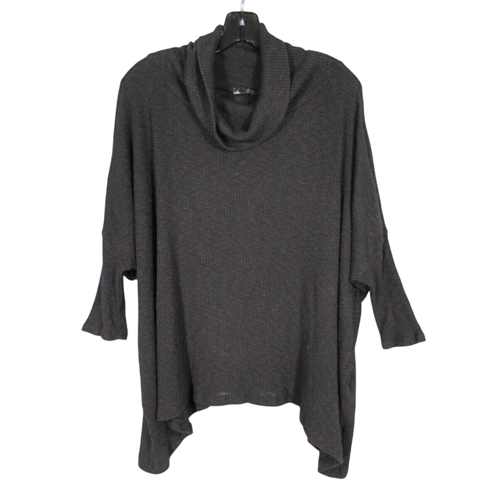 KORI AMERICA Dark Charcoal Black COWL NECK Asymmetric Hem DOLMAN SWEATER sz M